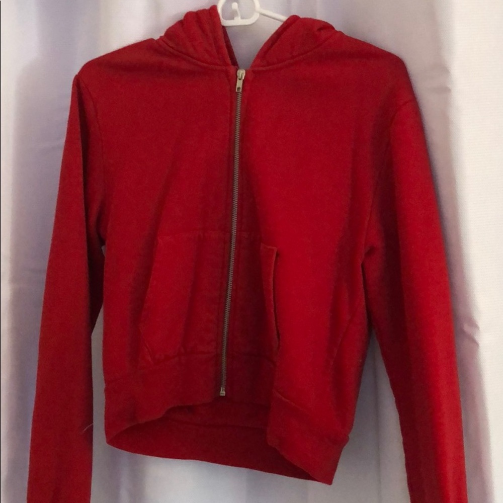 brandy melville cropped red zip up sweatshirt